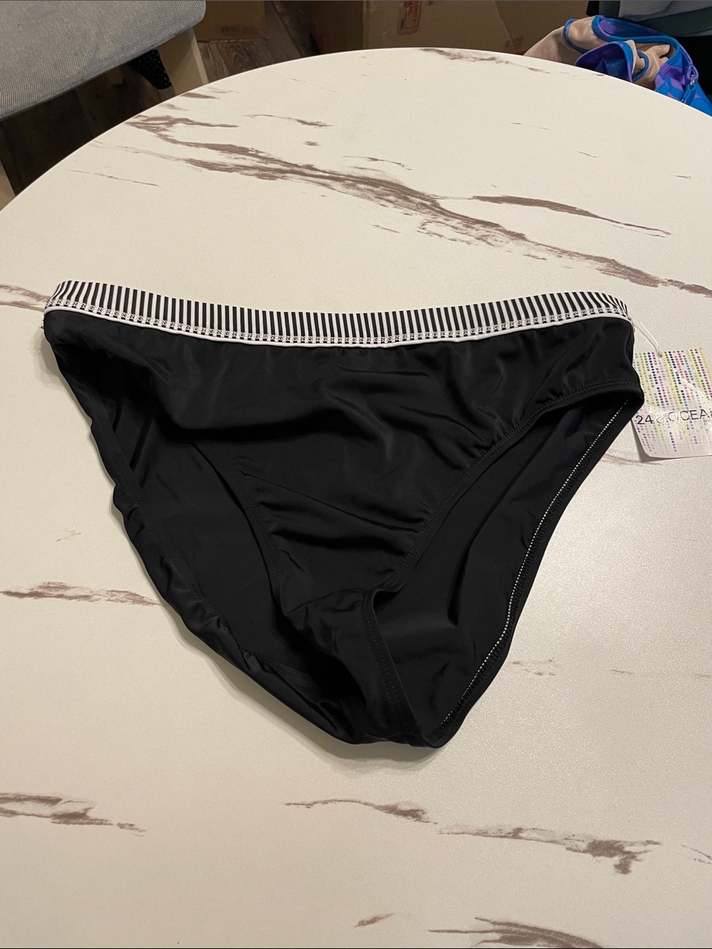24 OCEAN& OCEAN VM Black One-Piece Swim Bottom with White Striped Waistband.